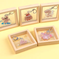 Cute Mr. Fluffy Teddy Dog Acrylic Keychains - Customizable UV Printed Seasonal Themed Charms with Metal Clasps, Display Box Packaging for Backpack & Gifts