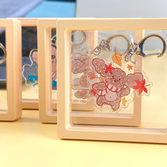 Cute Mr. Fluffy Teddy Dog Acrylic Keychains - Customizable UV Printed Seasonal Themed Charms with Metal Clasps, Display Box Packaging for Backpack & Gifts