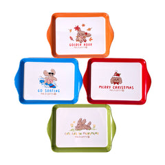 Customized Decal Print Plastic Rectangular Tray with Handles Mr. Fluffy Poodle Themed for Surfing Christmas Autumn, Multi-Color Serving Tray for Home Dining & Party