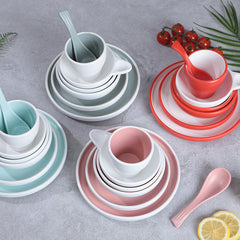 Pure color four sets of melamine tableware, simple style