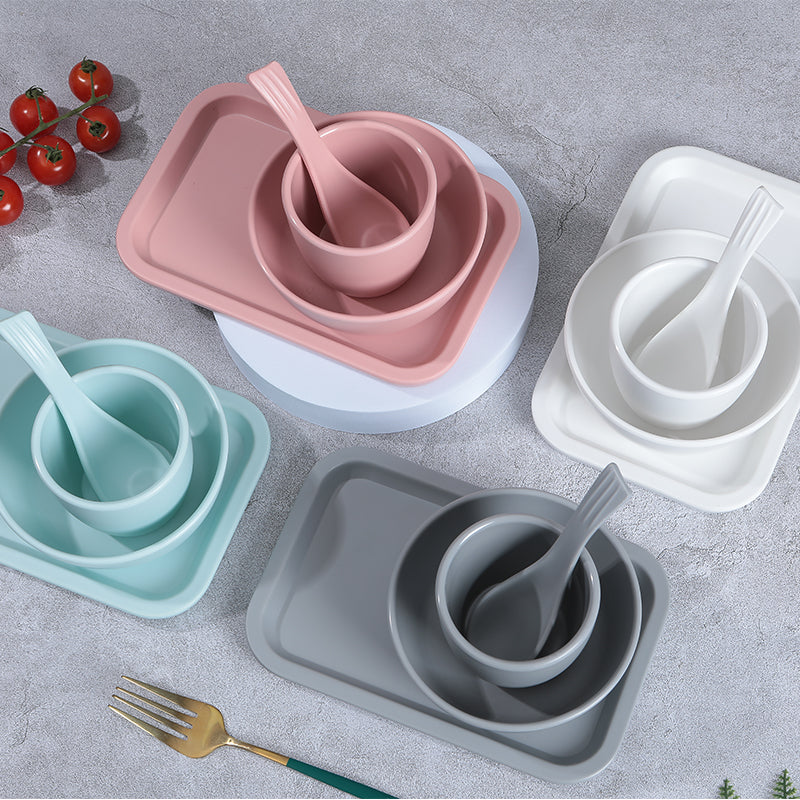Pure color four sets of melamine tableware, simple style