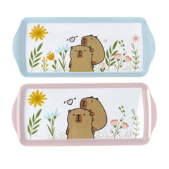 Cute Capybara Printed Melamine Handle Tray Wholesale Decorative Tray for Bread Sandwich Coffee Tea Pink Home Serving Tray