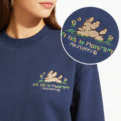 Mr. Fluffy Cartoon Embroidery Oversized Crew Neck Sweatshirt | Heavyweight Cotton Fleece, Winter Pullover, Unisex Casual Jumper with Custom Labels