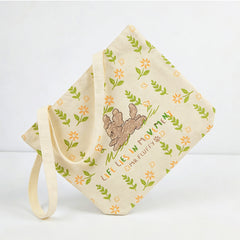 Customizable Cute Mr. Fluffy Floral Canvas Tote Bag - Reusable Eco-Friendly Shoulder Tote with Teddy Dog Print for Daily Shopping & School