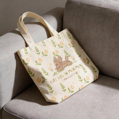 Customizable Cute Mr. Fluffy Floral Canvas Tote Bag - Reusable Eco-Friendly Shoulder Tote with Teddy Dog Print for Daily Shopping & School