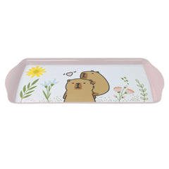 Cute Capybara Printed Melamine Handle Tray Wholesale Decorative Tray for Bread Sandwich Coffee Tea Pink Home Serving Tray