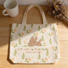 Customizable Cute Mr. Fluffy Floral Canvas Tote Bag - Reusable Eco-Friendly Shoulder Tote with Teddy Dog Print for Daily Shopping & School
