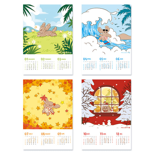 Custom Cute Cartoon Dog 4-Season Wall Calendar | Wholesale Full Color Print, Gold Foil, Spiral Binding | Cardboard Material