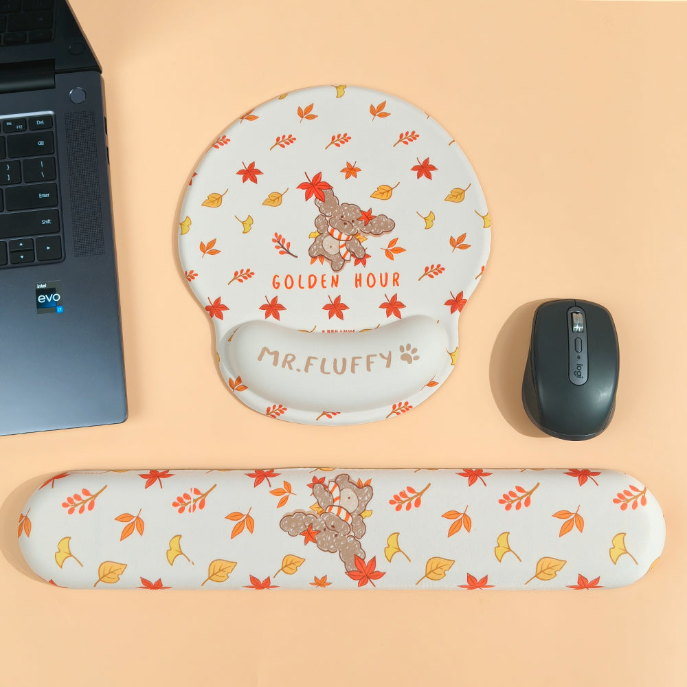 Himake Mr. Fluffy Teddy Dog Ergonomic Wrist Rest Mouse Pad - Cute Themed Printed Silicone Wrist Pillow Non-Slip Mousepad for Office & Gaming