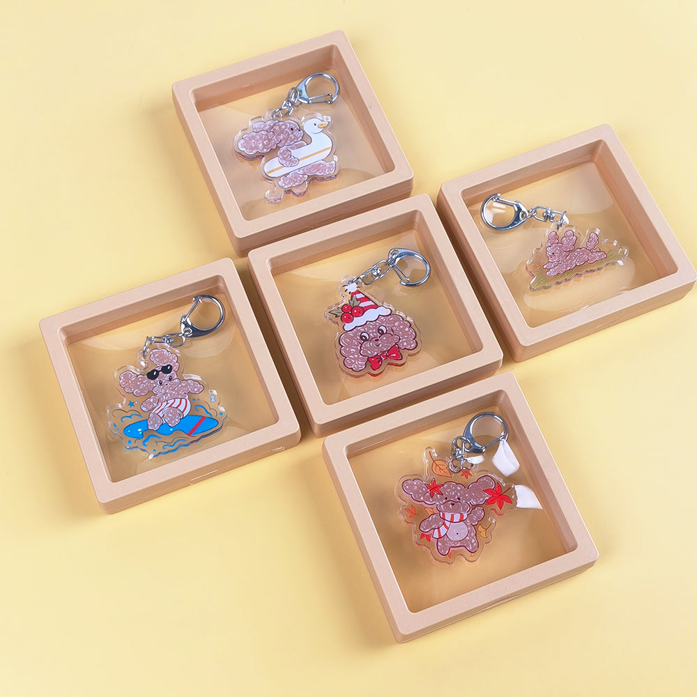 Cute Mr. Fluffy Teddy Dog Acrylic Keychains - Customizable UV Printed Seasonal Themed Charms with Metal Clasps, Display Box Packaging for Backpack & Gifts