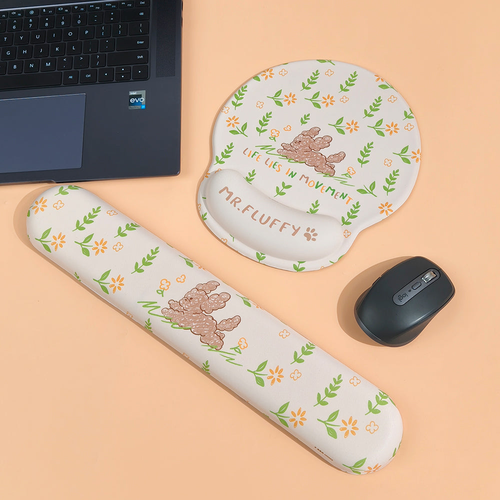 Himake Mr. Fluffy Teddy Dog Ergonomic Wrist Rest Mouse Pad - Cute Themed Printed Silicone Wrist Pillow Non-Slip Mousepad for Office & Gaming