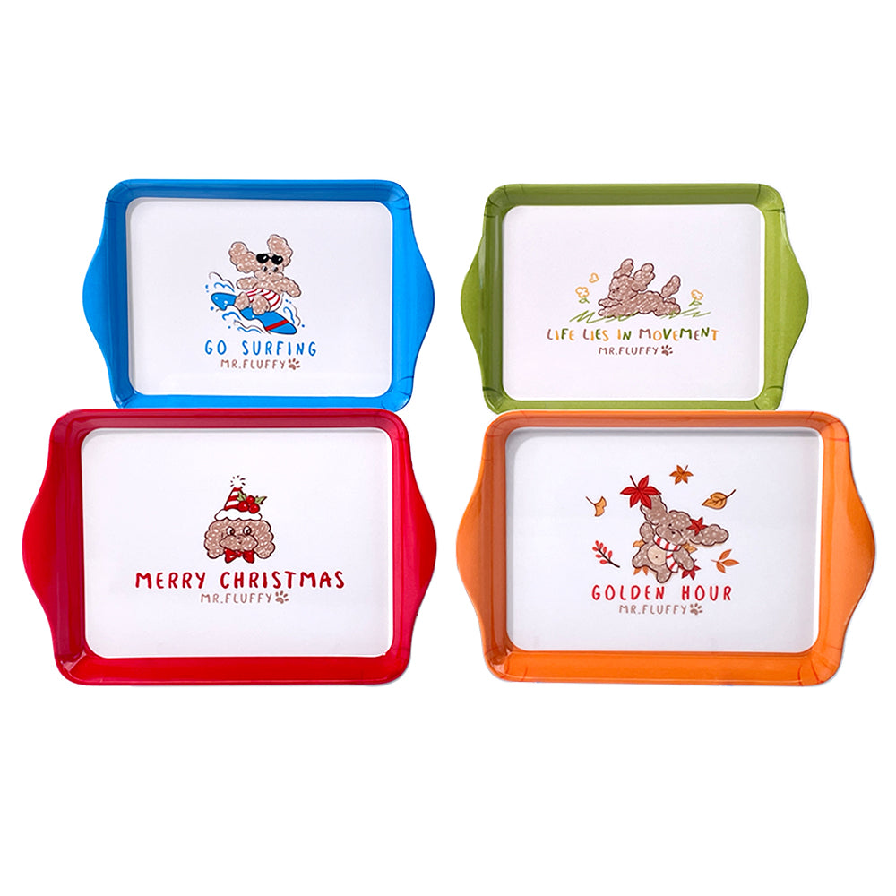 Customized Decal Print Plastic Rectangular Tray with Handles Mr. Fluffy Poodle Themed for Surfing Christmas Autumn, Multi-Color Serving Tray for Home Dining & Party