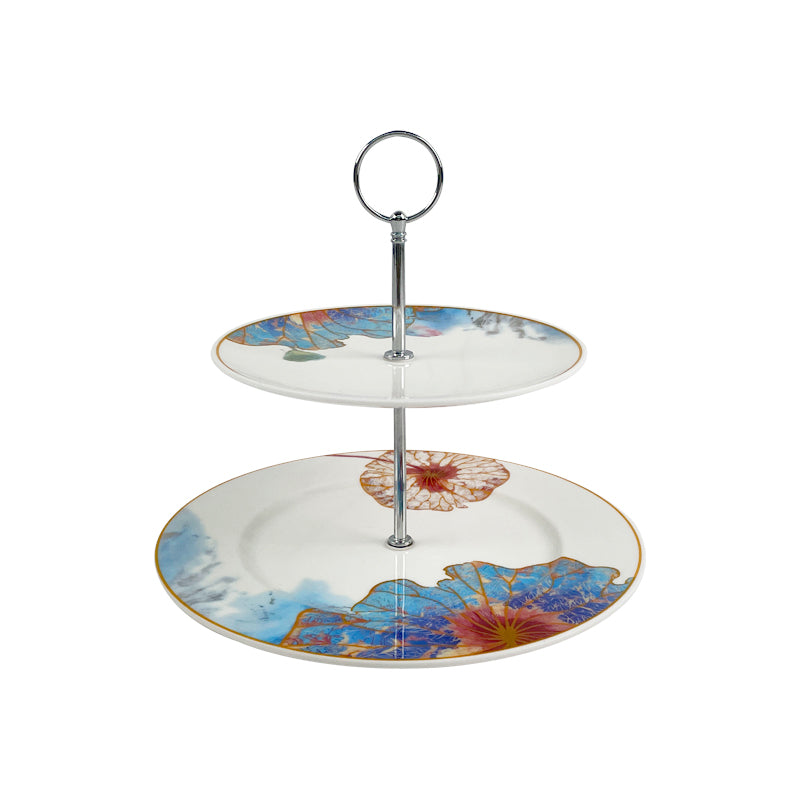 Melamine Plate Metal 2 Tier Cake Stand Set Dessert Display Decor Serving Platter for Party Wedding Birthday