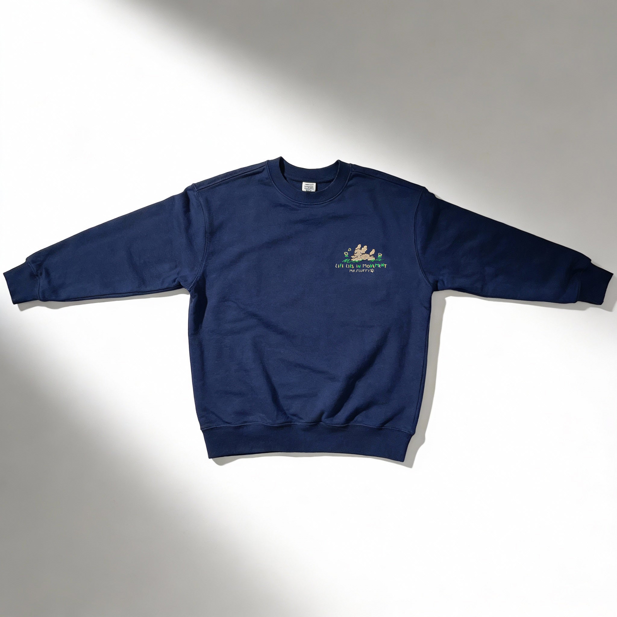 Mr. Fluffy Cartoon Embroidery Oversized Crew Neck Sweatshirt | Heavyweight Cotton Fleece, Winter Pullover, Unisex Casual Jumper with Custom Labels