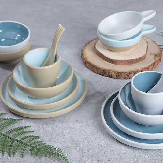 Pure color four sets of melamine tableware, simple style