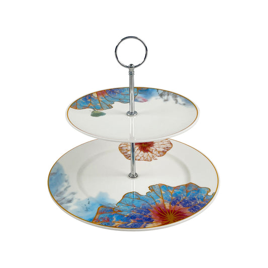 Melamine Plate Metal 2 Tier Cake Stand Set Dessert Display Decor Serving Platter for Party Wedding Birthday