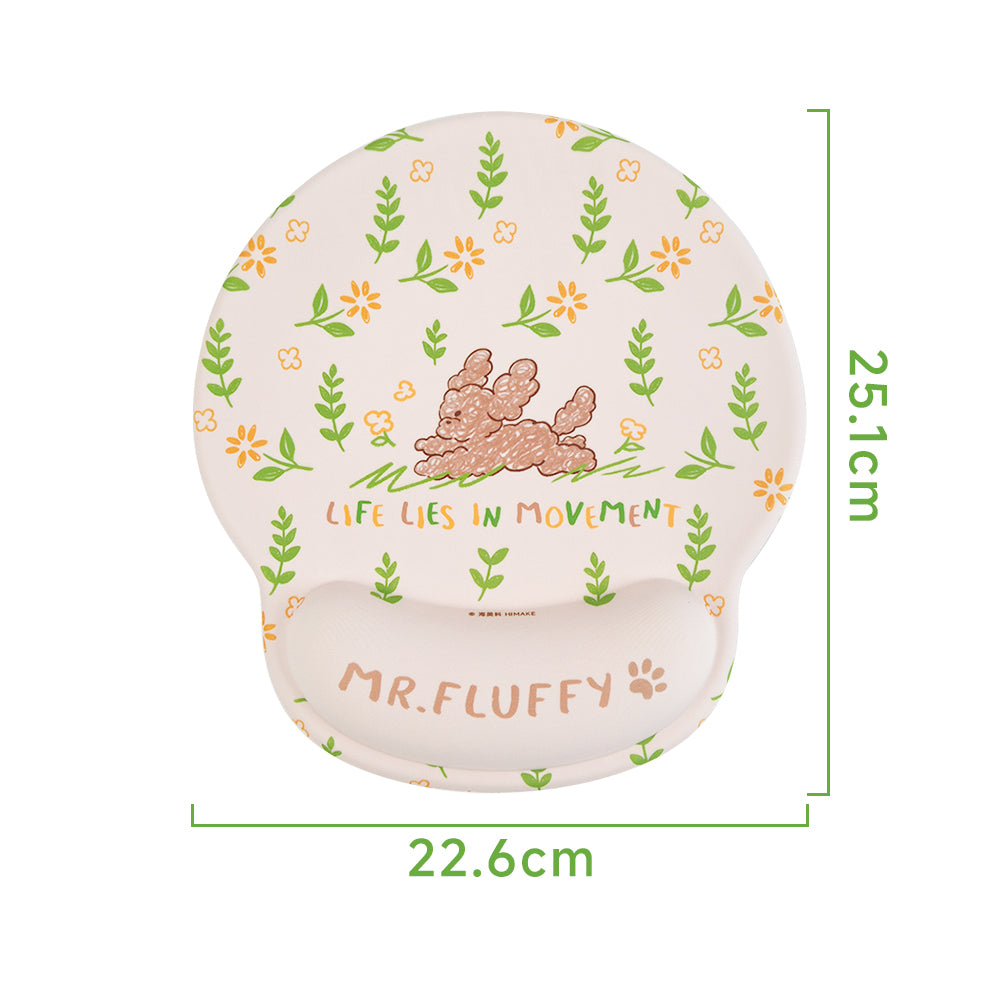 Himake Mr. Fluffy Teddy Dog Ergonomic Wrist Rest Mouse Pad - Cute Themed Printed Silicone Wrist Pillow Non-Slip Mousepad for Office & Gaming