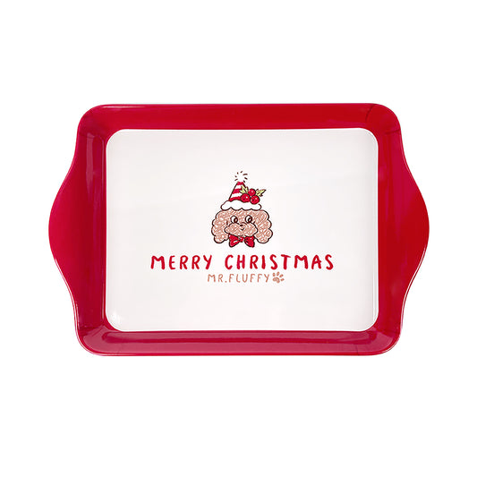 Customized Decal Print Plastic Rectangular Tray with Handles Mr. Fluffy Poodle Themed for Surfing Christmas Autumn, Multi-Color Serving Tray for Home Dining & Party