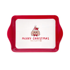 Customized Decal Print Plastic Rectangular Tray with Handles Mr. Fluffy Poodle Themed for Surfing Christmas Autumn, Multi-Color Serving Tray for Home Dining & Party