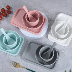 Pure color four sets of melamine tableware, simple style