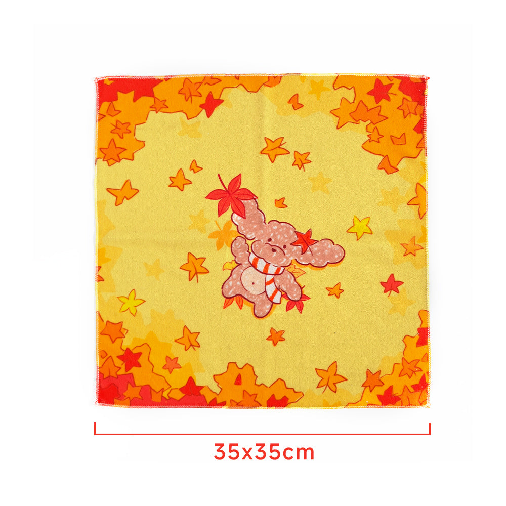 Himake Cute Mr. Fluffy Teddy Dog Autumn Leaf Magic Wrapper Cloth - 35x35cm Reversible Polyester Protective Wrapper for Electronics, Tableware & Gift Wrapping