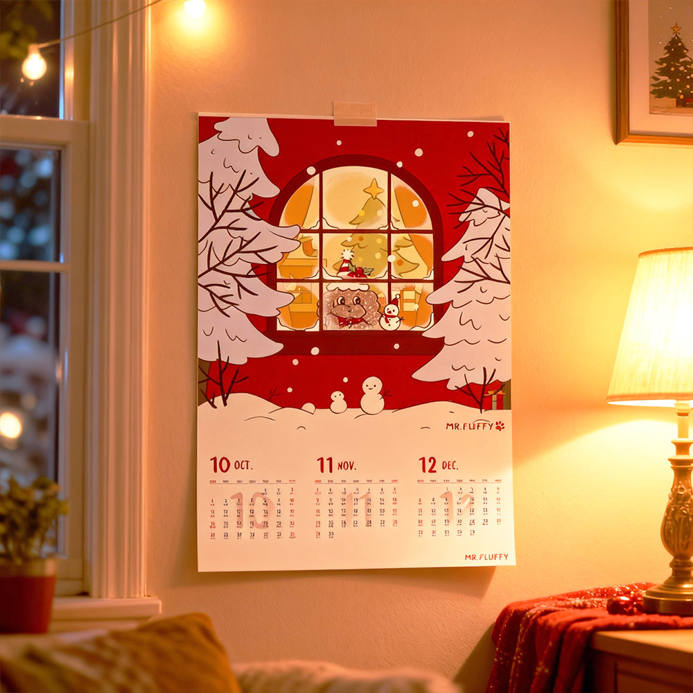Custom Cute Cartoon Dog 4-Season Wall Calendar | Wholesale Full Color Print, Gold Foil, Spiral Binding | Cardboard Material