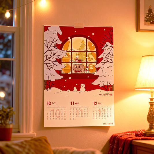 Custom Cute Cartoon Dog 4-Season Wall Calendar | Wholesale Full Color Print, Gold Foil, Spiral Binding | Cardboard Material