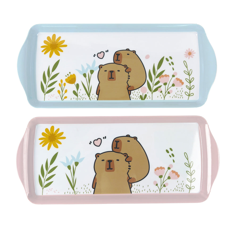 Cute Capybara Printed Melamine Handle Tray Wholesale Decorative Tray for Bread Sandwich Coffee Tea Pink Home Serving Tray