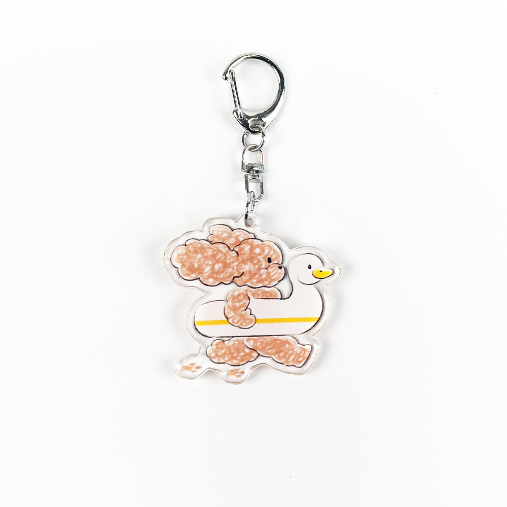 Cute Mr. Fluffy Teddy Dog Acrylic Keychains - Customizable UV Printed Seasonal Themed Charms with Metal Clasps, Display Box Packaging for Backpack & Gifts