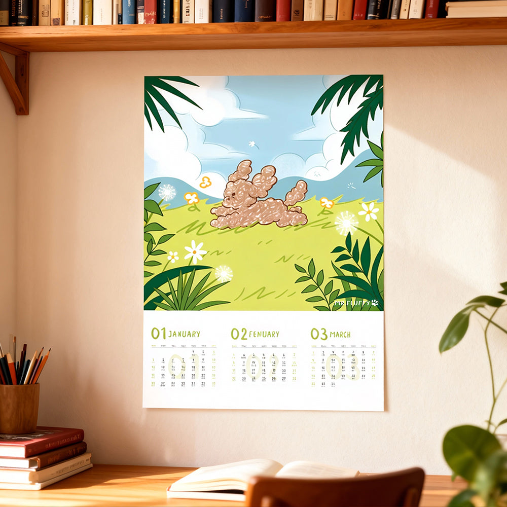 Custom Cute Cartoon Dog 4-Season Wall Calendar | Wholesale Full Color Print, Gold Foil, Spiral Binding | Cardboard Material