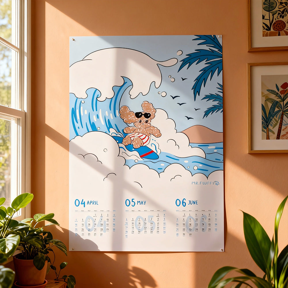 Custom Cute Cartoon Dog 4-Season Wall Calendar | Wholesale Full Color Print, Gold Foil, Spiral Binding | Cardboard Material