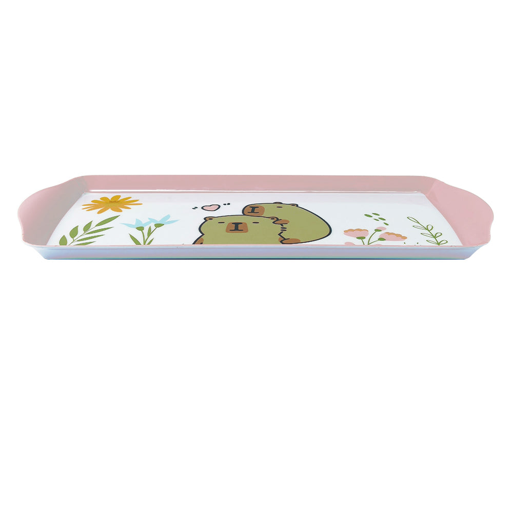 Cute Capybara Printed Melamine Handle Tray Wholesale Decorative Tray for Bread Sandwich Coffee Tea Pink Home Serving Tray
