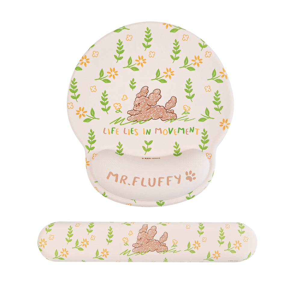 Himake Mr. Fluffy Teddy Dog Ergonomic Wrist Rest Mouse Pad - Cute Themed Printed Silicone Wrist Pillow Non-Slip Mousepad for Office & Gaming