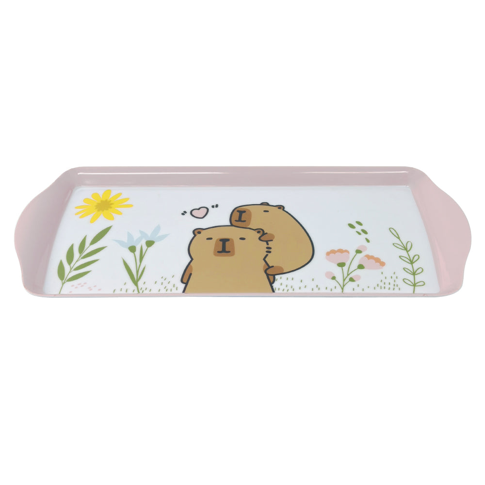 Cute Capybara Printed Melamine Handle Tray Wholesale Decorative Tray for Bread Sandwich Coffee Tea Pink Home Serving Tray