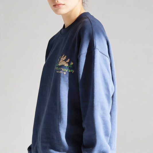 Mr. Fluffy Cartoon Embroidery Oversized Crew Neck Sweatshirt | Heavyweight Cotton Fleece, Winter Pullover, Unisex Casual Jumper with Custom Labels