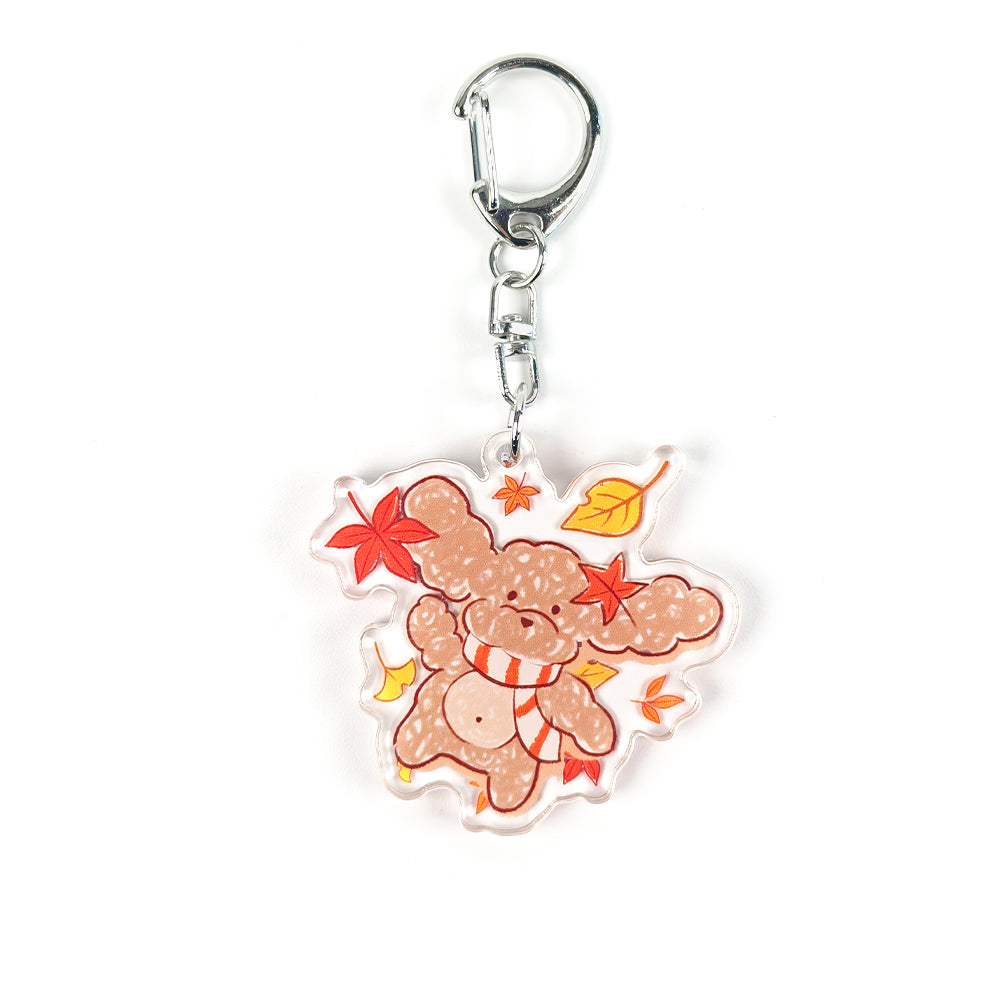 Cute Mr. Fluffy Teddy Dog Acrylic Keychains - Customizable UV Printed Seasonal Themed Charms with Metal Clasps, Display Box Packaging for Backpack & Gifts