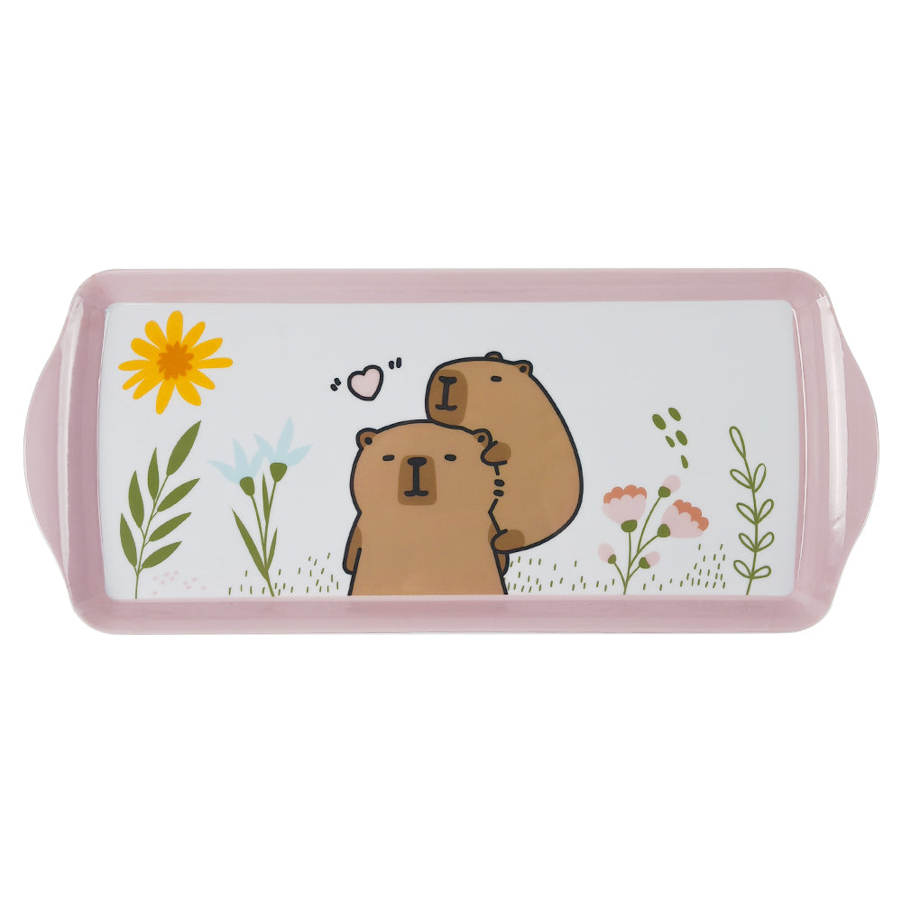 Cute Capybara Printed Melamine Handle Tray Wholesale Decorative Tray for Bread Sandwich Coffee Tea Pink Home Serving Tray