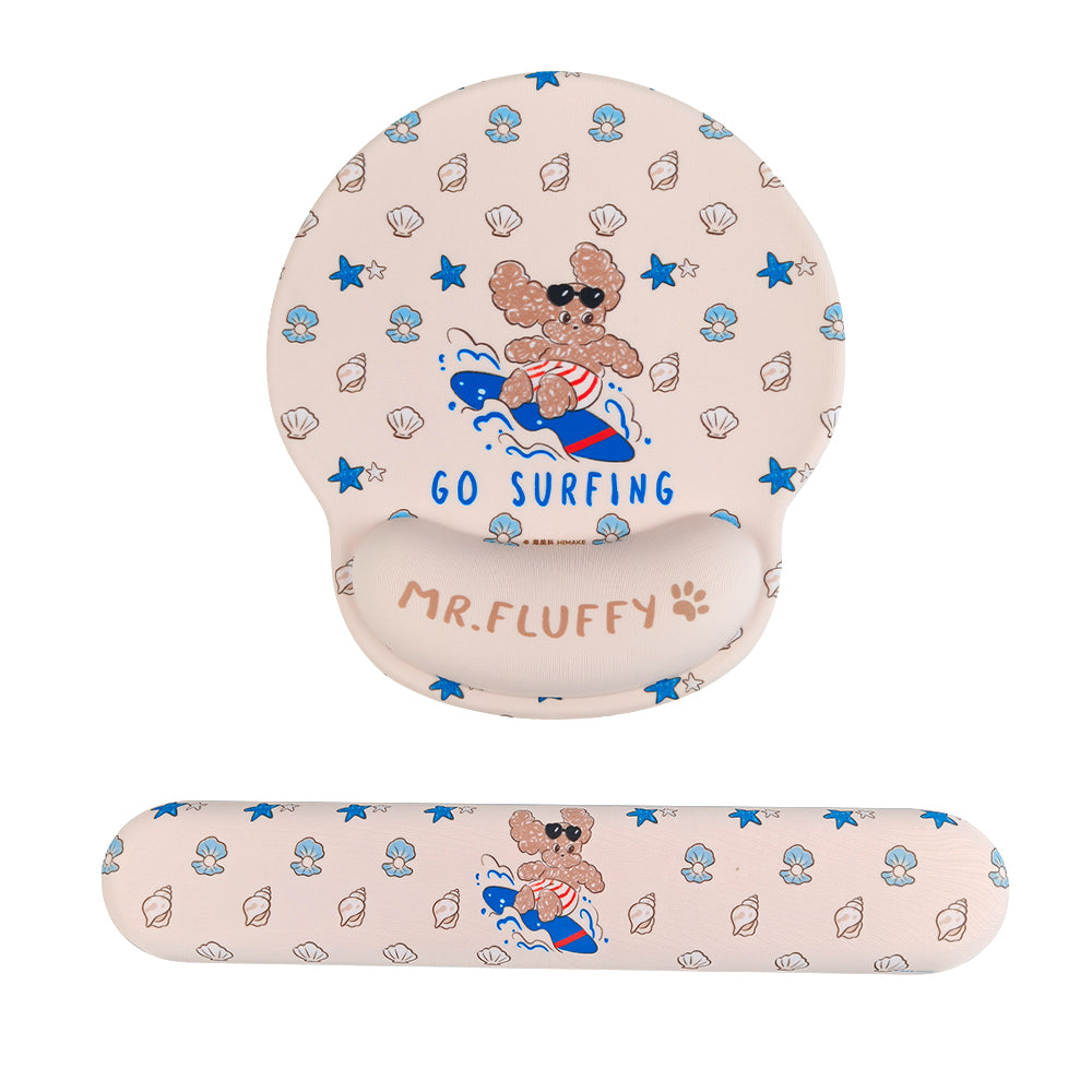 Himake Mr. Fluffy Teddy Dog Ergonomic Wrist Rest Mouse Pad - Cute Themed Printed Silicone Wrist Pillow Non-Slip Mousepad for Office & Gaming