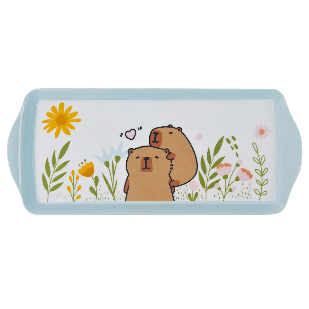Customizable Children Melamine Rectangle Tray with Handles Cute Capybara Cartoon Pattern Kids Toddler Serving Platter