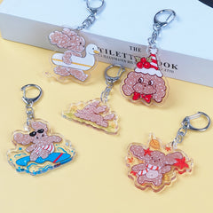 Cute Mr. Fluffy Teddy Dog Acrylic Keychains - Customizable UV Printed Seasonal Themed Charms with Metal Clasps, Display Box Packaging for Backpack & Gifts