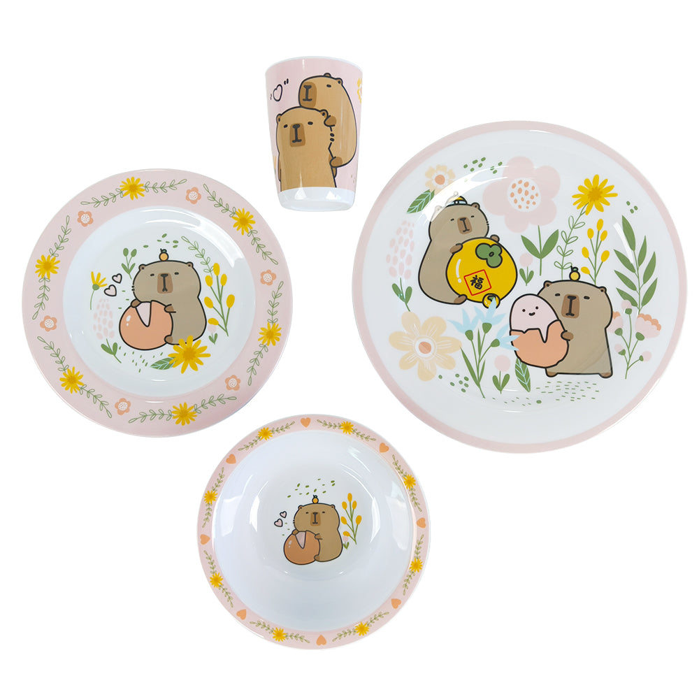 Wholesale BPA Free Kids Melamine Deep Plate - Cartoon Bear Floral Pattern Dinnerware for Children's Mealtime Tableware