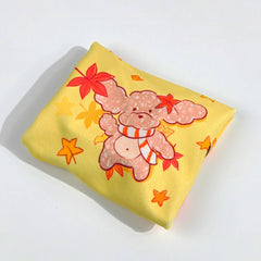 Himake Cute Mr. Fluffy Teddy Dog Autumn Leaf Magic Wrapper Cloth - 35x35cm Reversible Polyester Protective Wrapper for Electronics, Tableware & Gift Wrapping
