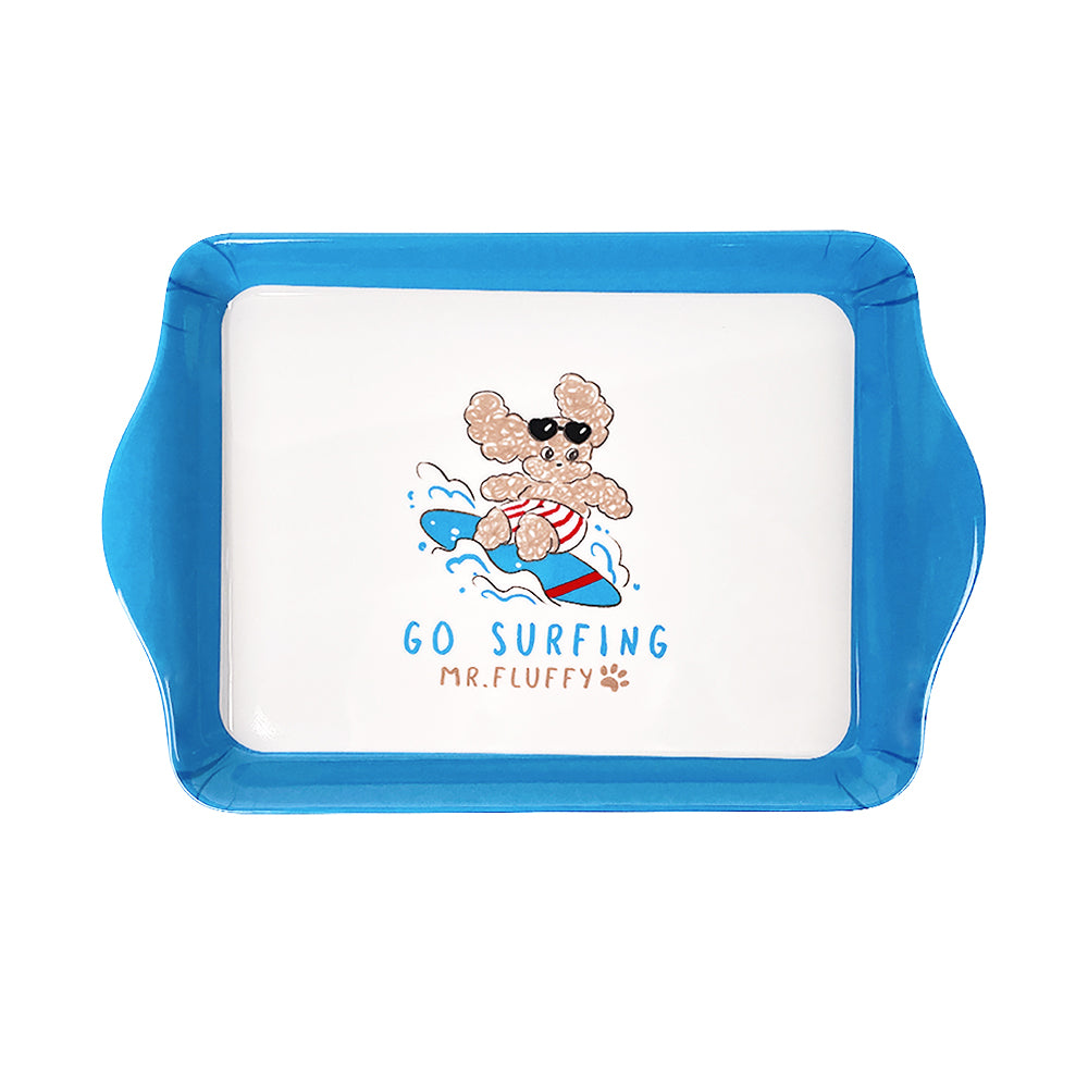 Customized Decal Print Plastic Rectangular Tray with Handles Mr. Fluffy Poodle Themed for Surfing Christmas Autumn, Multi-Color Serving Tray for Home Dining & Party