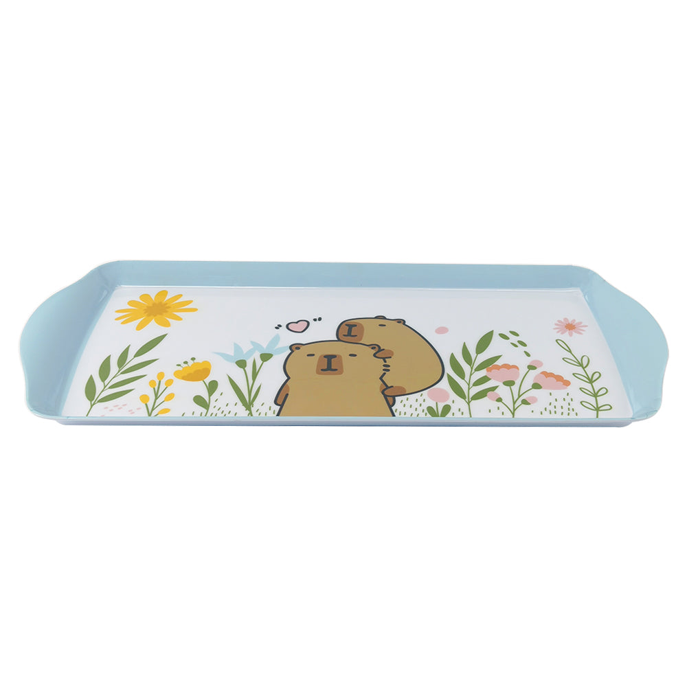 Cute Capybara Printed Melamine Handle Tray Wholesale Decorative Tray for Bread Sandwich Coffee Tea Pink Home Serving Tray