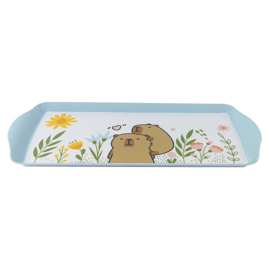 Customizable Children Melamine Rectangle Tray with Handles Cute Capybara Cartoon Pattern Kids Toddler Serving Platter