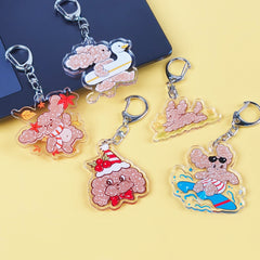 Cute Mr. Fluffy Teddy Dog Acrylic Keychains - Customizable UV Printed Seasonal Themed Charms with Metal Clasps, Display Box Packaging for Backpack & Gifts