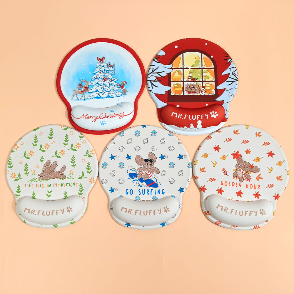 Himake Mr. Fluffy Teddy Dog Ergonomic Wrist Rest Mouse Pad - Cute Themed Printed Silicone Wrist Pillow Non-Slip Mousepad for Office & Gaming